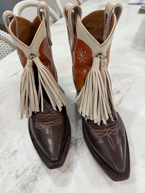 Miron Crosby Shoes - Miron Crosby Two-Tone Tassel Western Boots - Brown, Cream & Orange